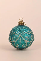 Set of 4 Turquoise Jubilee Glass Christmas Baubles with Silver Detailing — view 5, G Decor
