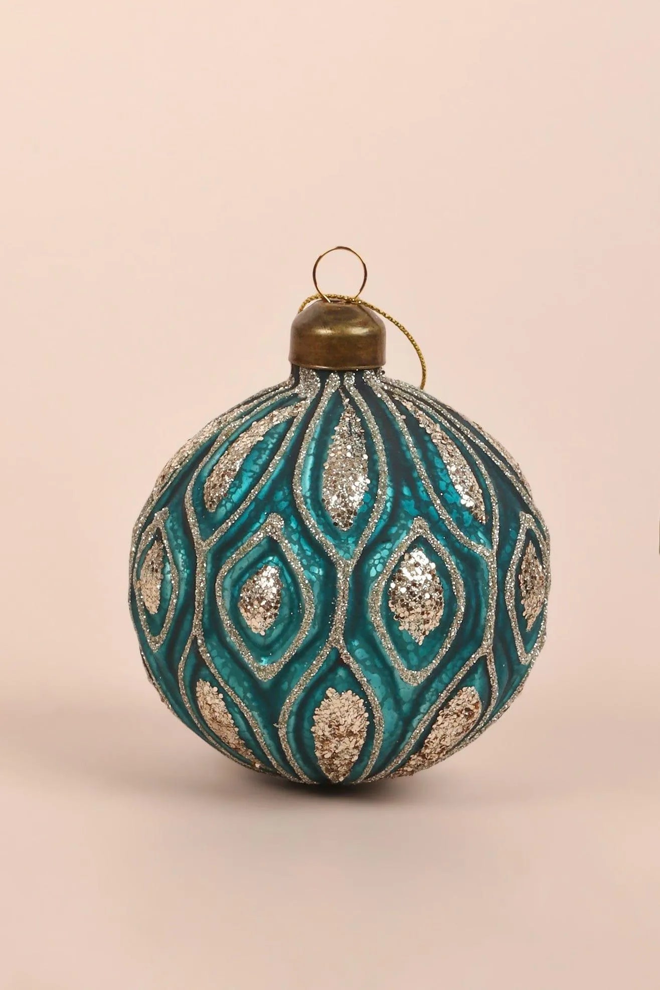 Set of 4 Turquoise Jubilee Glass Christmas Baubles with Silver Detailing — view 6, G Decor