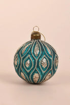 Set of 4 Turquoise Jubilee Glass Christmas Baubles with Silver Detailing — view 6, G Decor