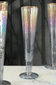 Set of 4 Handmade Iridescent Grey Hammered Champagne Flutes with Gold Rim - G Decor