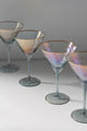 Set of 4 Handmade Iridescent Grey Hammered Martini & Cocktail Glasses with Gold Rim - G Decor