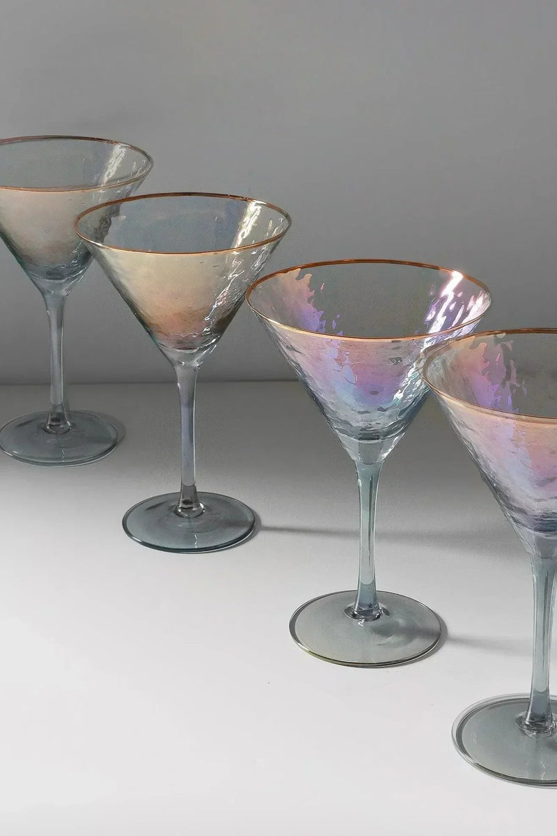 Iridescent Grey Hammered Martini Glasses Set of 4 — Multipack