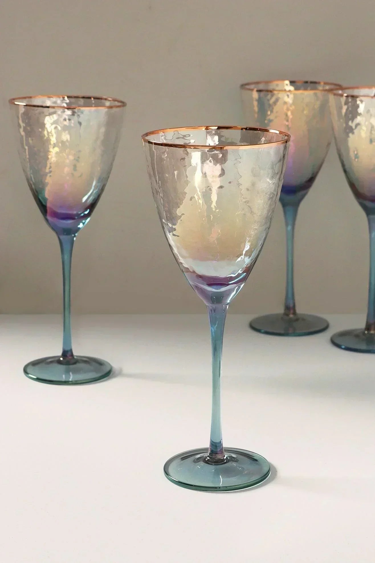 Iridescent Grey Hammered Wine Glasses Set of 4