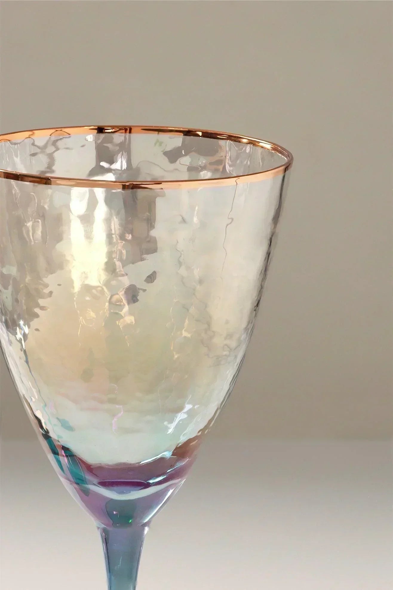 Iridescent Grey Hammered Wine Glasses Set of 4 — close-up view, G Decor