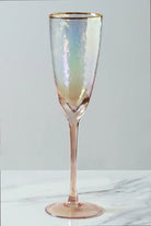 Iridescent Pearl Hammered Champagne Flutes with Gold Rim Set of 4 — close-up view, G Decor