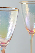 Set of 4 Handmade Iridescent Pearl Hammered Wine Glasses with Gold Rim - G Decor