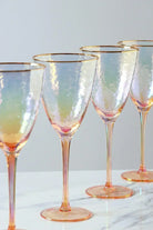Iridescent Pearl Hammered Wine Glasses with Gold Rim Set of 4 — G Decor