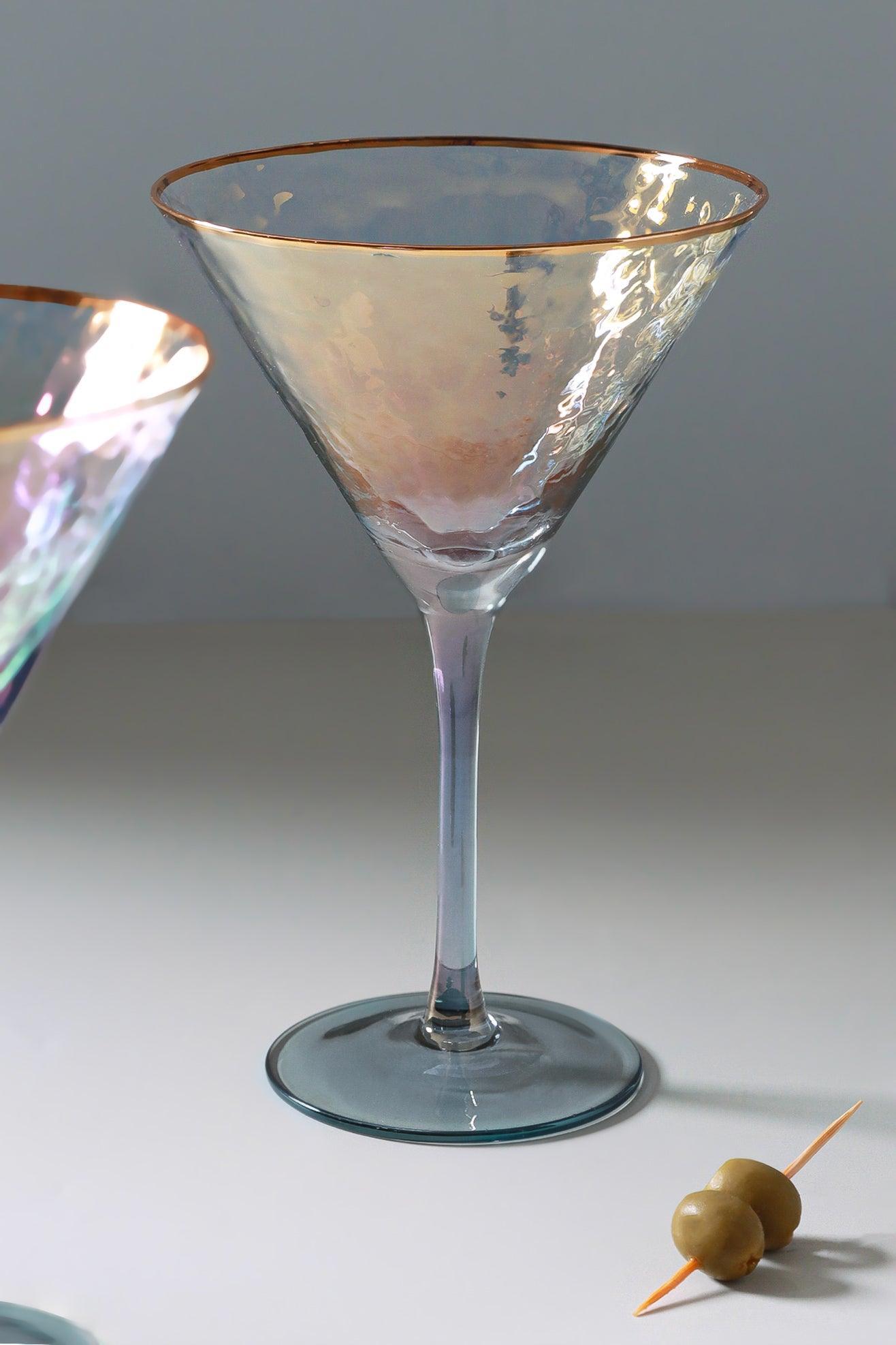 Set of 4 Iridescent Grey Hammered Martini Glasses - G Decor