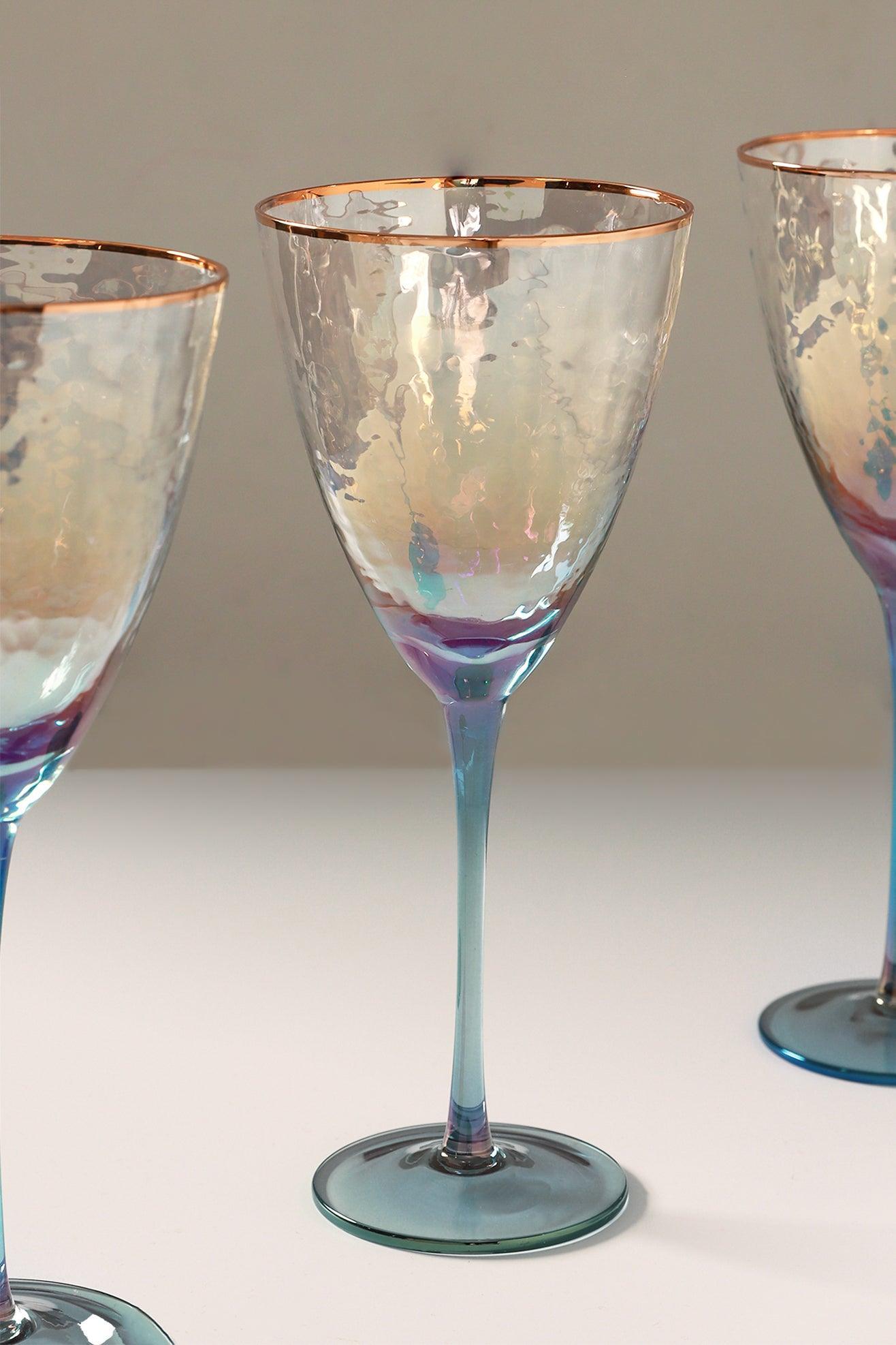 Set of 4 Iridescent Grey Hammered Wine Glasses - G Decor