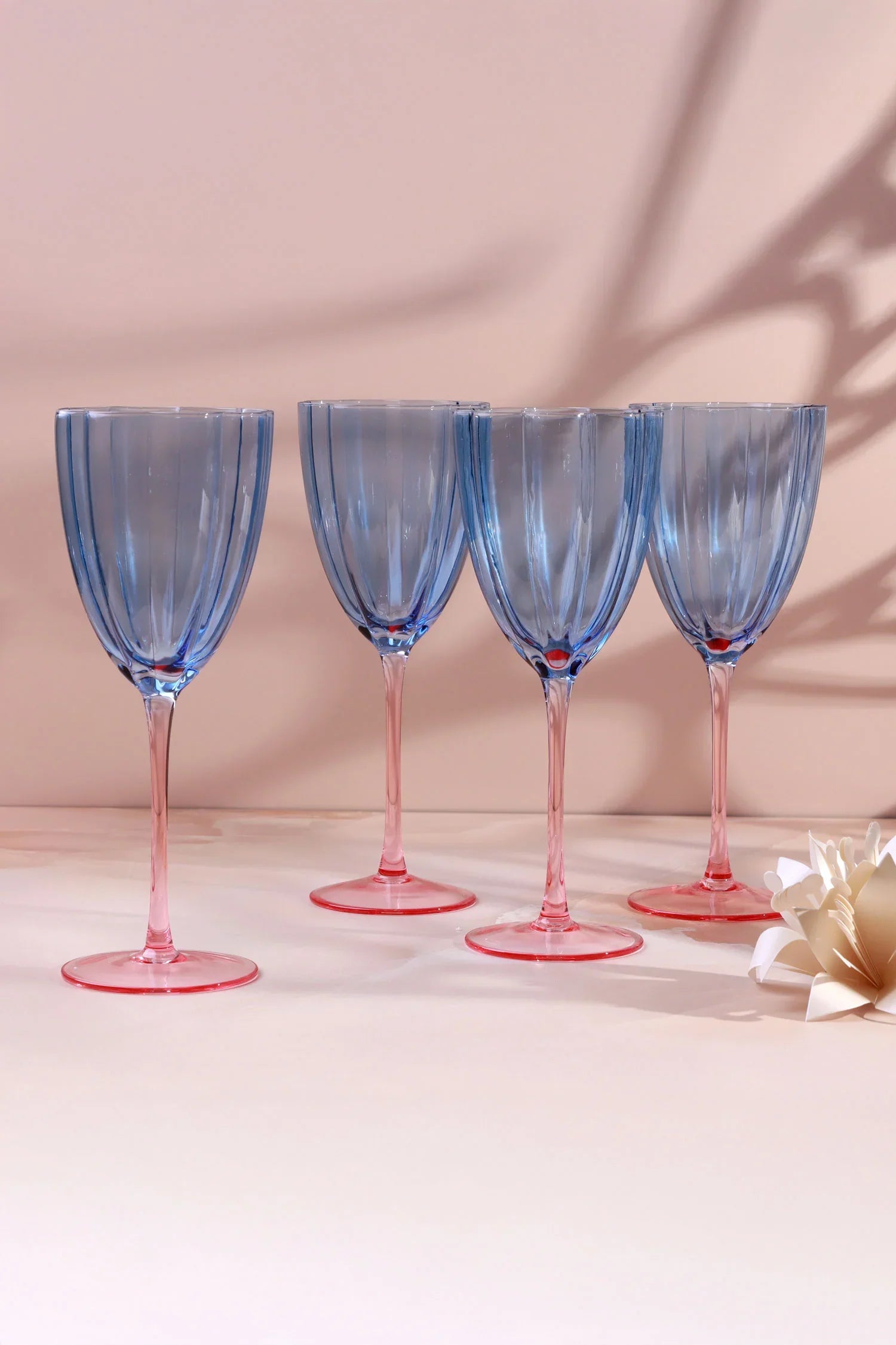 Set of 4 Laurent Glassware Collection Elegant Wine Glasses with Tall Stems & Fluted Bowl Design - G Decor