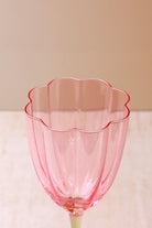 Set of 4 Laurent Wine Glasses Pink & Green Stem Fluted Water and Wine Goblets - G Decor