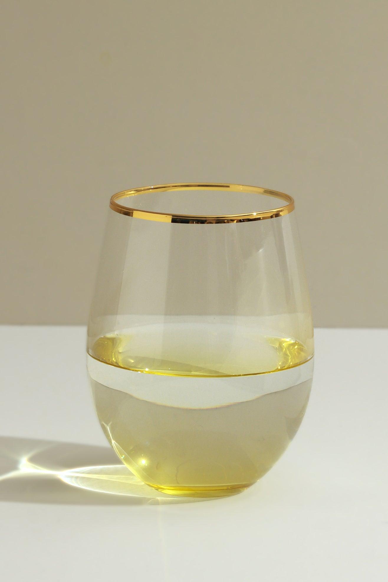 Set of 4 Lazaro Yellow Ombre Design with Gold Rim Tumbler Drinking Glasses - G Decor