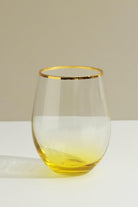 Set of 4 Lazaro Yellow Ombre Design with Gold Rim Tumbler Drinking Glasses - G Decor