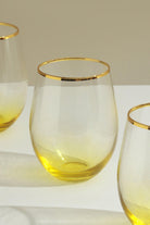 Set of 4 Lazaro Yellow Ombre Design with Gold Rim Tumbler Drinking Glasses - G Decor