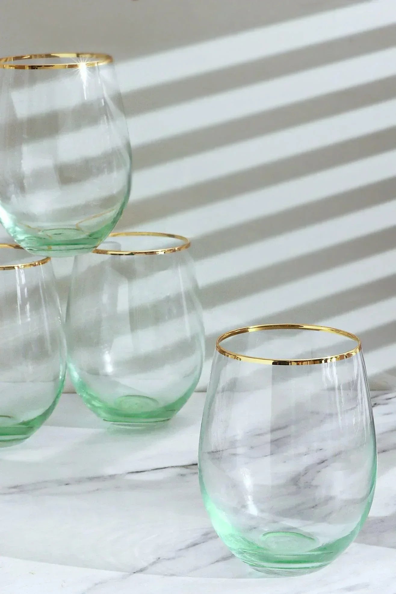 Set of 4 Radiance Ombre Gold-Rim Tumbler Drinking Glasses Emerald Oasis - G Decor