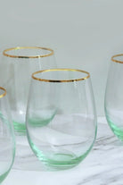 Set of 4 Radiance Ombre Gold-Rim Tumbler Drinking Glasses Emerald Oasis - G Decor