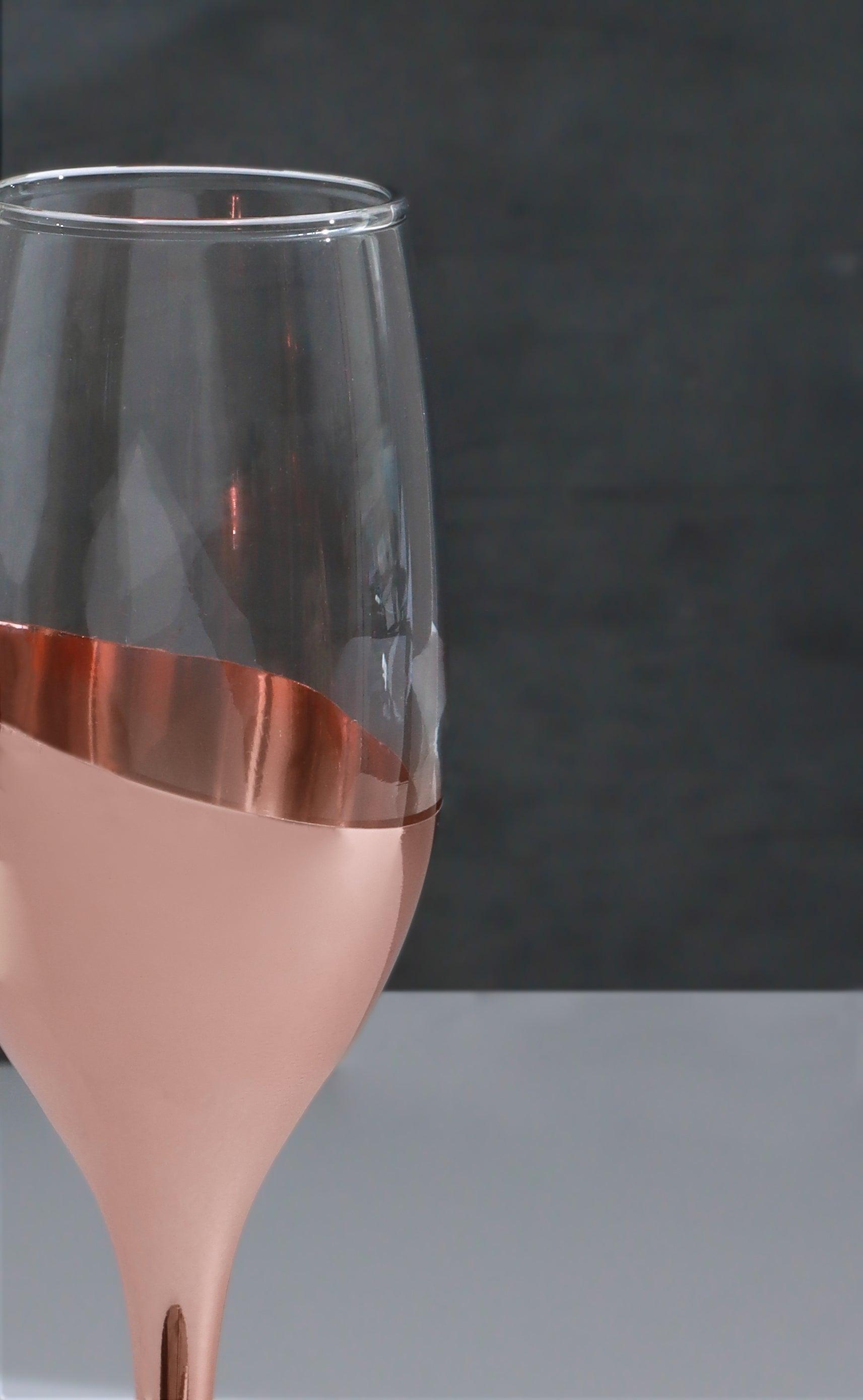 Set of 4 Sephora Rose Gold Champagne Glasses Elegant Metallic Finish - G Decor