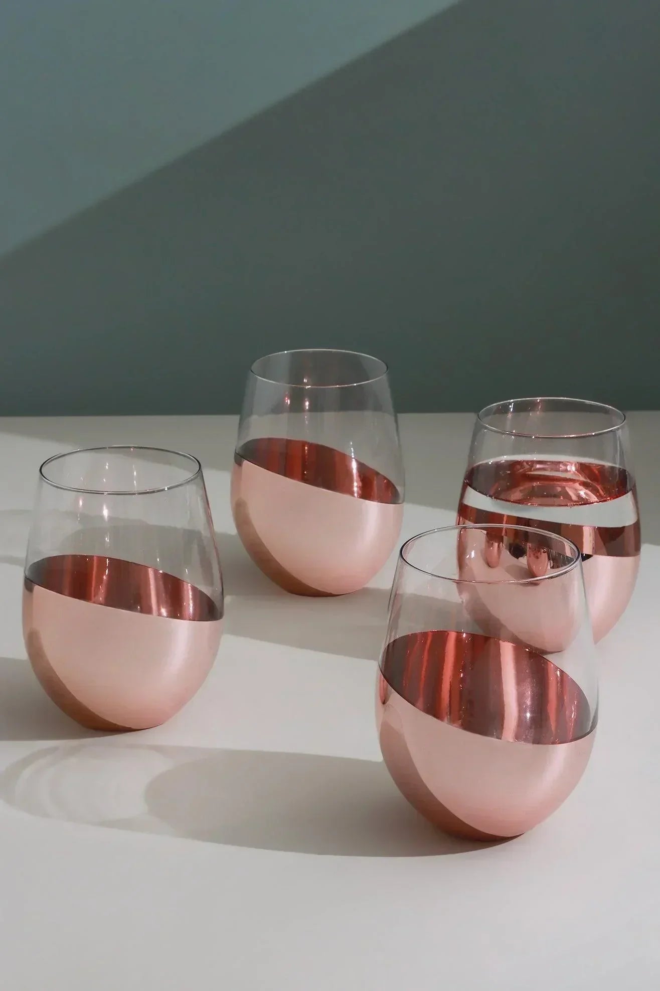 Set of 4 Sephora Two-Tone Rose Gold Tumbler Glasses Elegant Metallic Finish - G Decor