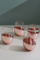 Set of 4 Sephora Two-Tone Rose Gold Tumbler Glasses Elegant Metallic Finish - G Decor