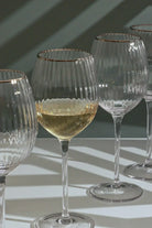 Set of 4 Subtle Textured Ribbed Wine Glasses with Silver Rim - G Decor