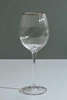 Set of 4 Subtle Textured Ribbed Wine Glasses with Silver Rim - G Decor