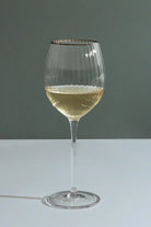 Set of 4 Subtle Textured Ribbed Wine Glasses with Silver Rim - G Decor
