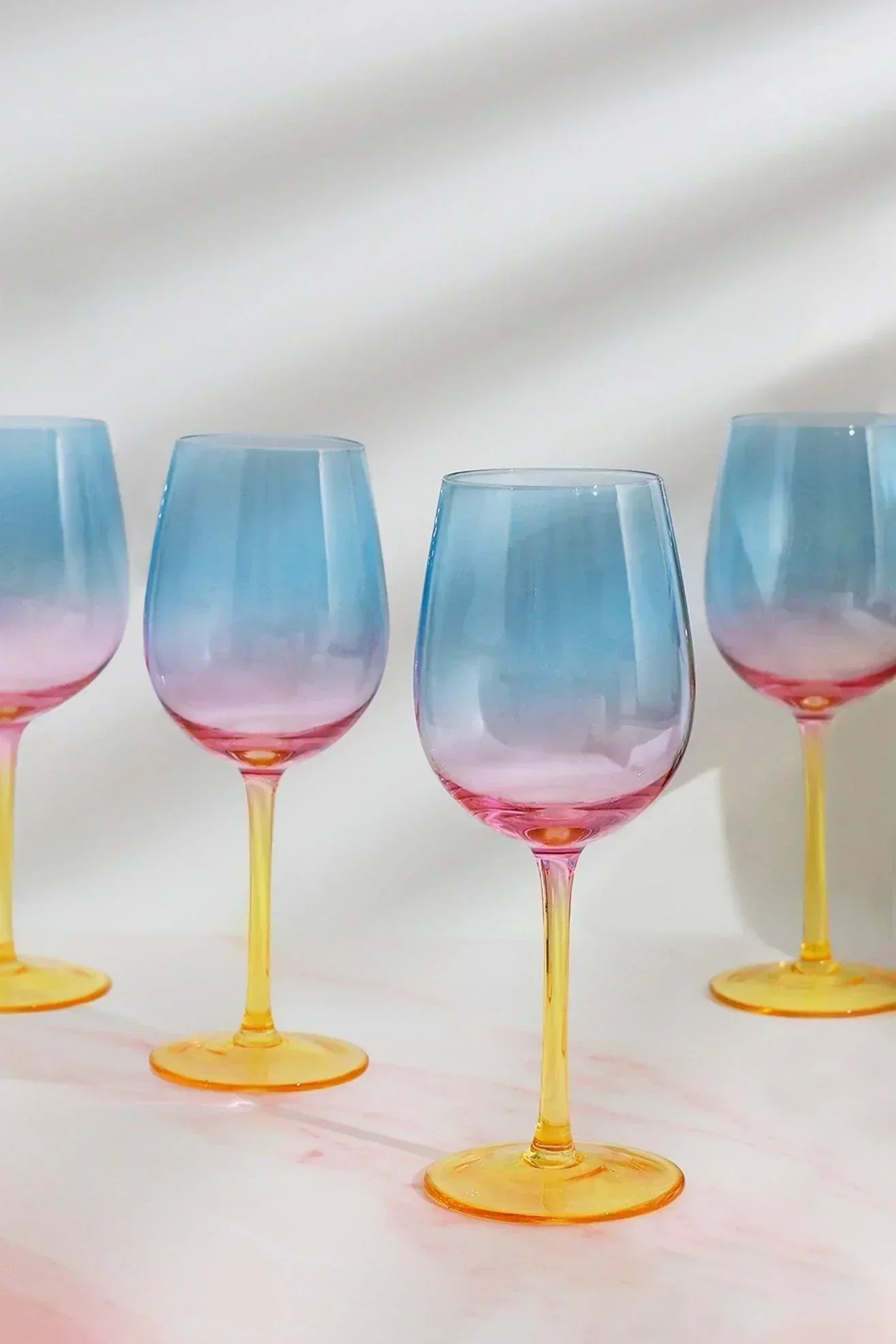 Set of 4 Sunset Rainbow Iridescent Wine Glasses Striking Stemware - G Decor