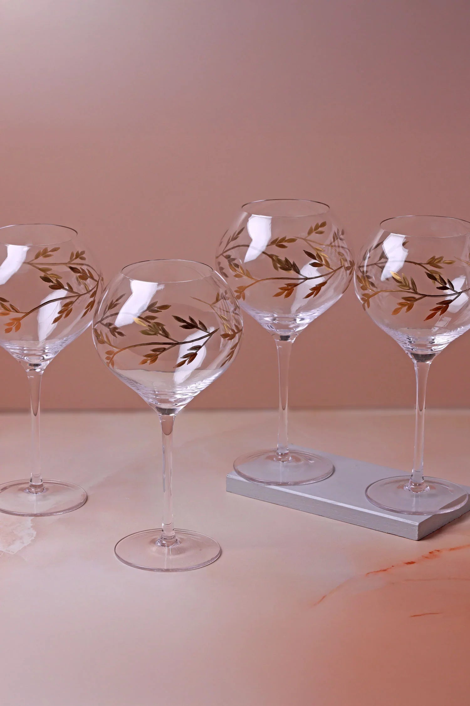Set of 4 Wild Vine Hand-Painted Gin Glasses Inspired by Nature - G Decor