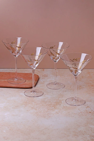 Wild Vine Hand-Painted Martini Glasses Set of 4