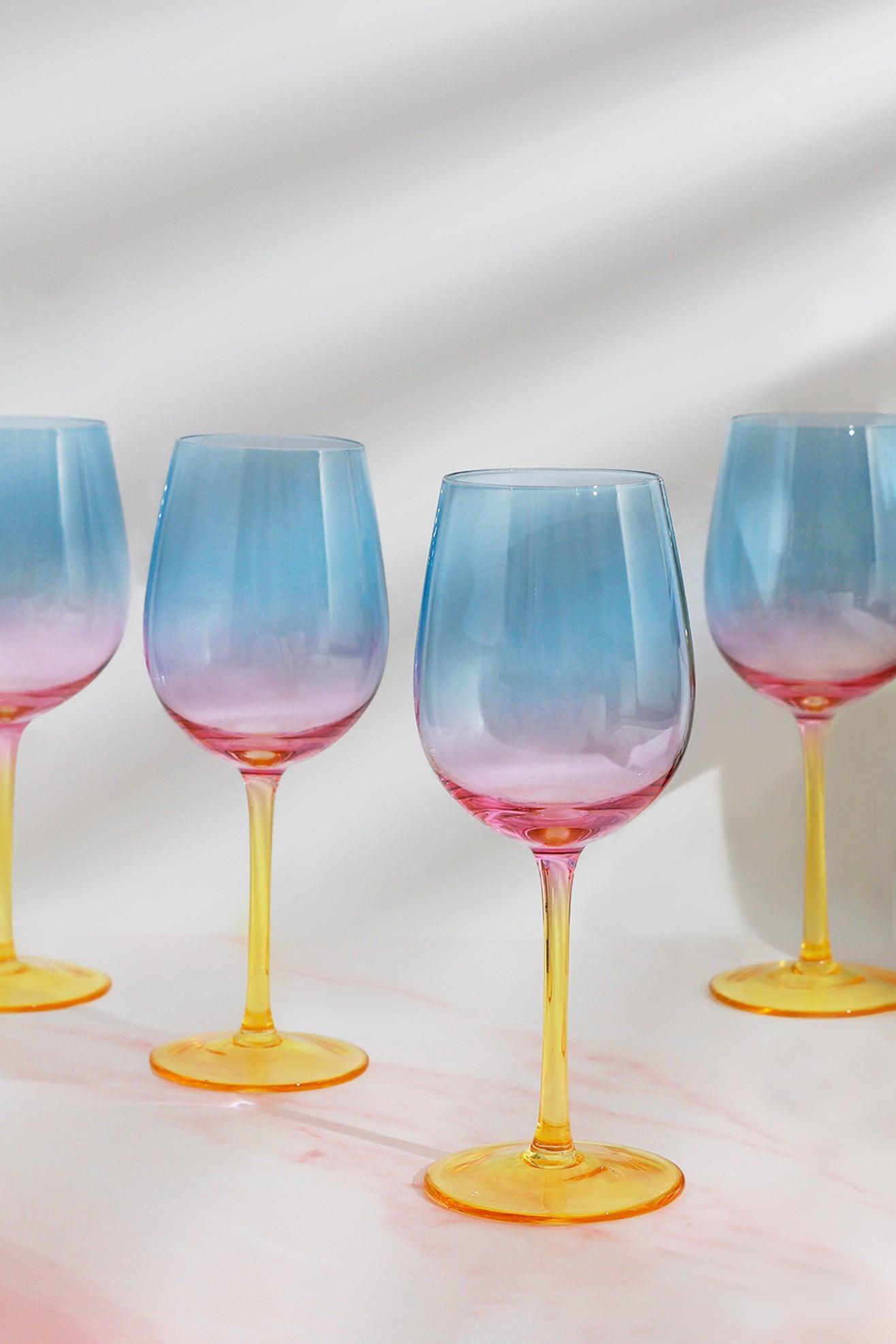 Set of 4 Wine Glasses with a Rainbow Hue - G Decor