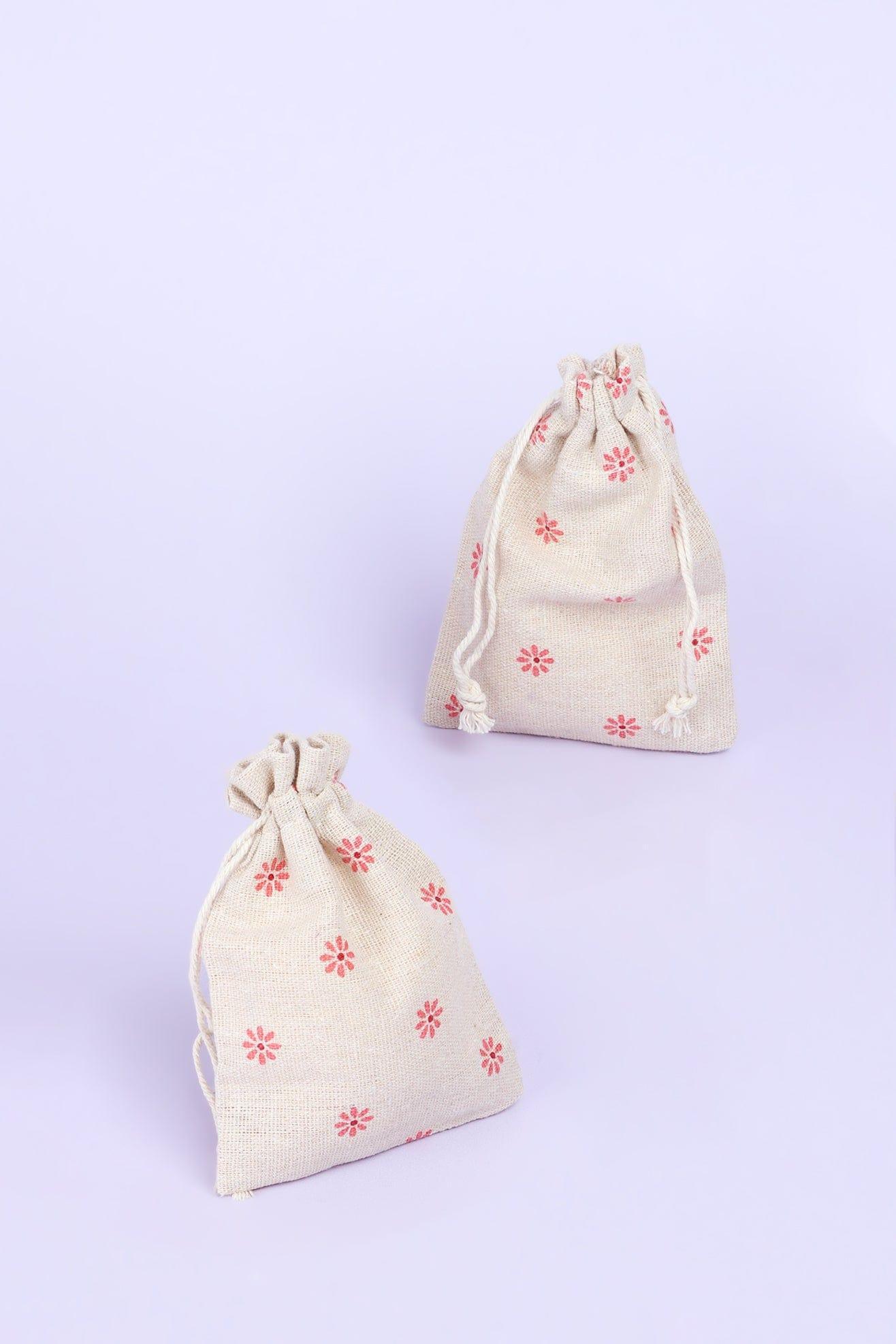 Set of 5 or 10 Blooming Elegance Hessian Gift Sacks with Flower Patterns - G Decor