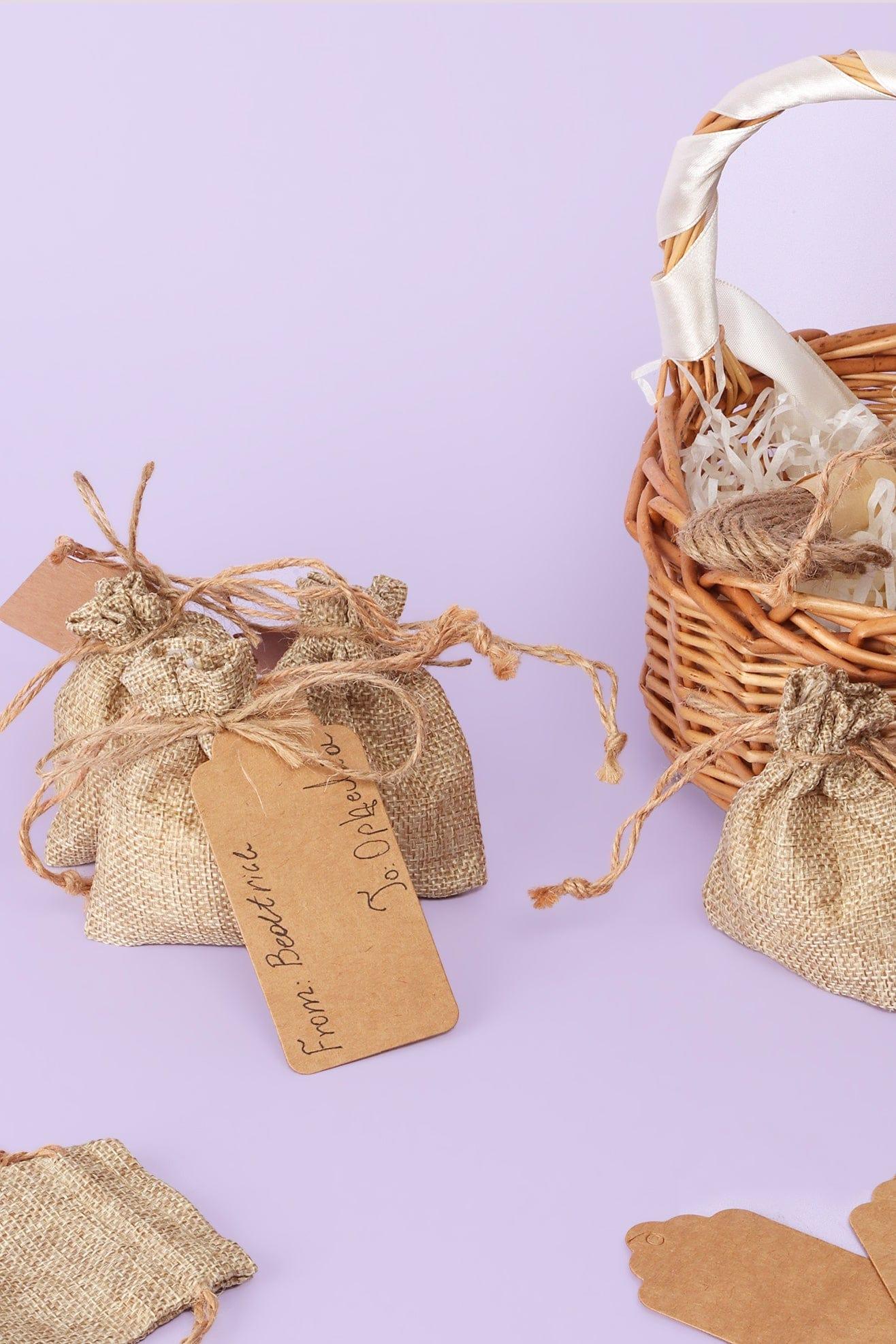 G Decor Gift Bags Brown Set of 30 Small Hessian Gift Bags with Tags