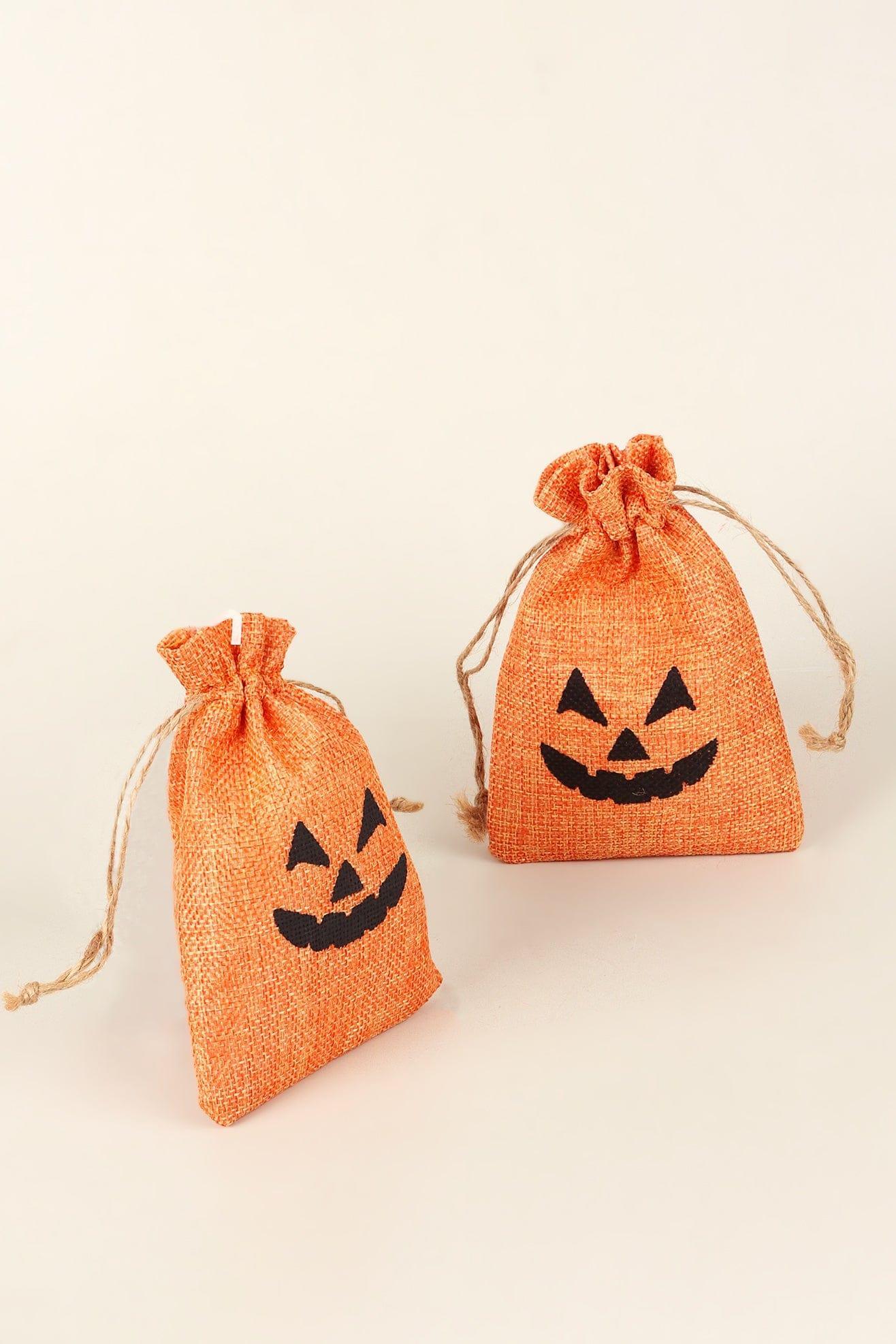 Set of 5 or 10 Spooky Jack O'Lantern Halloween Hessian Gift Bags - G Decor