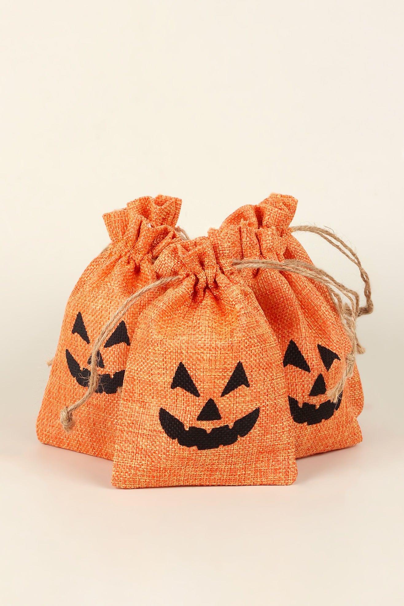 Set of 5 or 10 Spooky Jack O'Lantern Halloween Hessian Gift Bags - G Decor