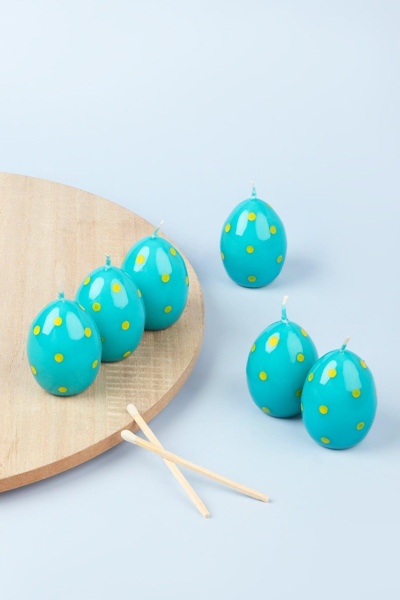 Set of 6 Easter Egg Candles - Blue - G Decor