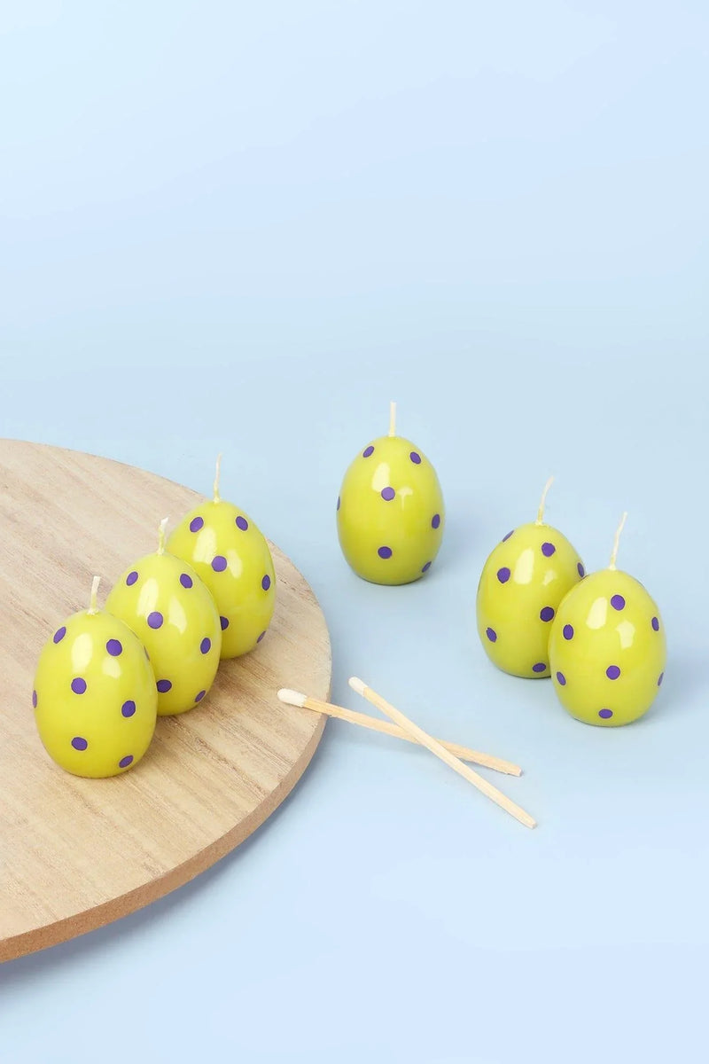 Green Easter Polka Egg Candles in Spring Meadow