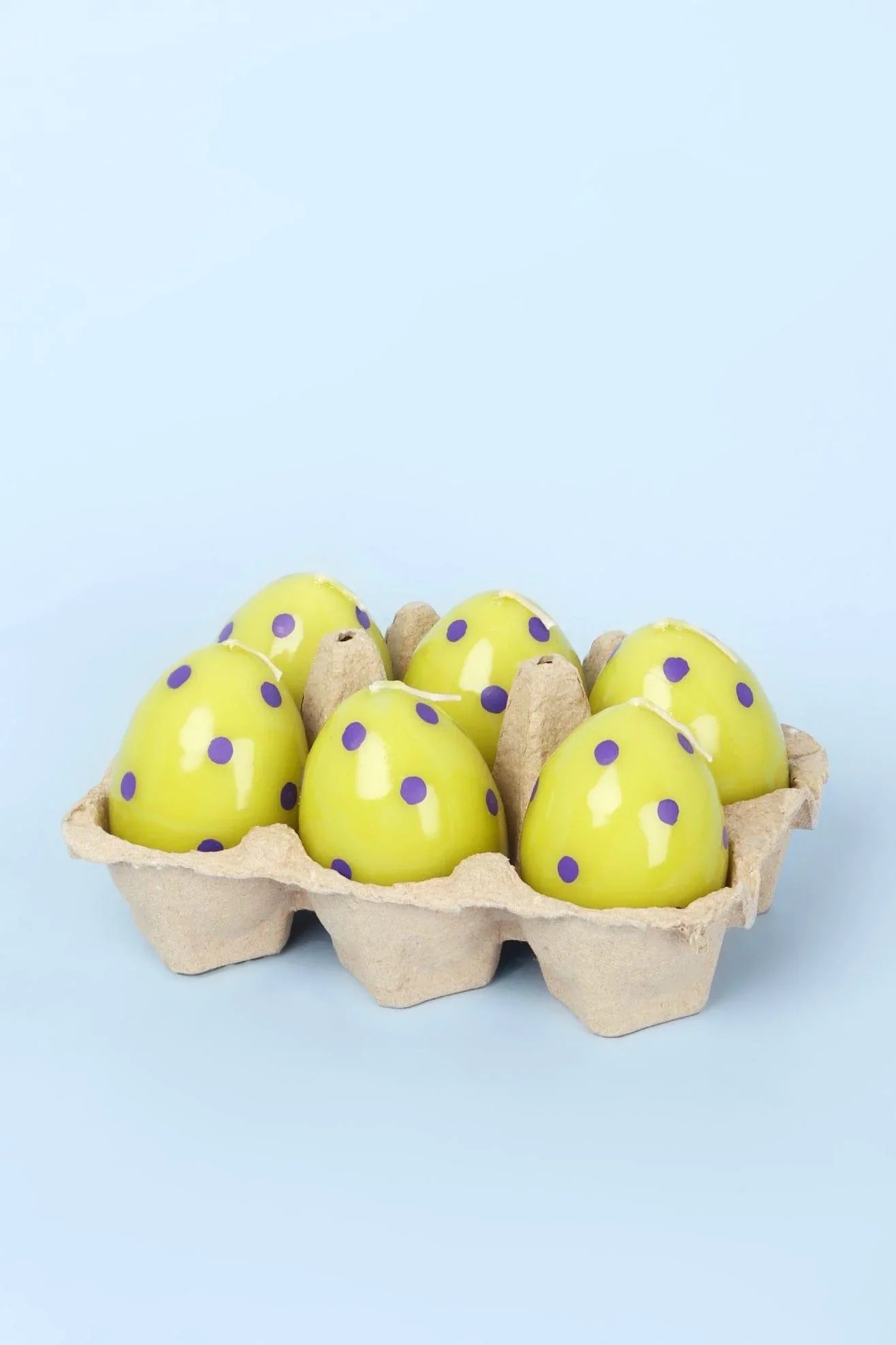 Green Easter Polka Egg Candles in Spring Meadow — close-up view, G Decor