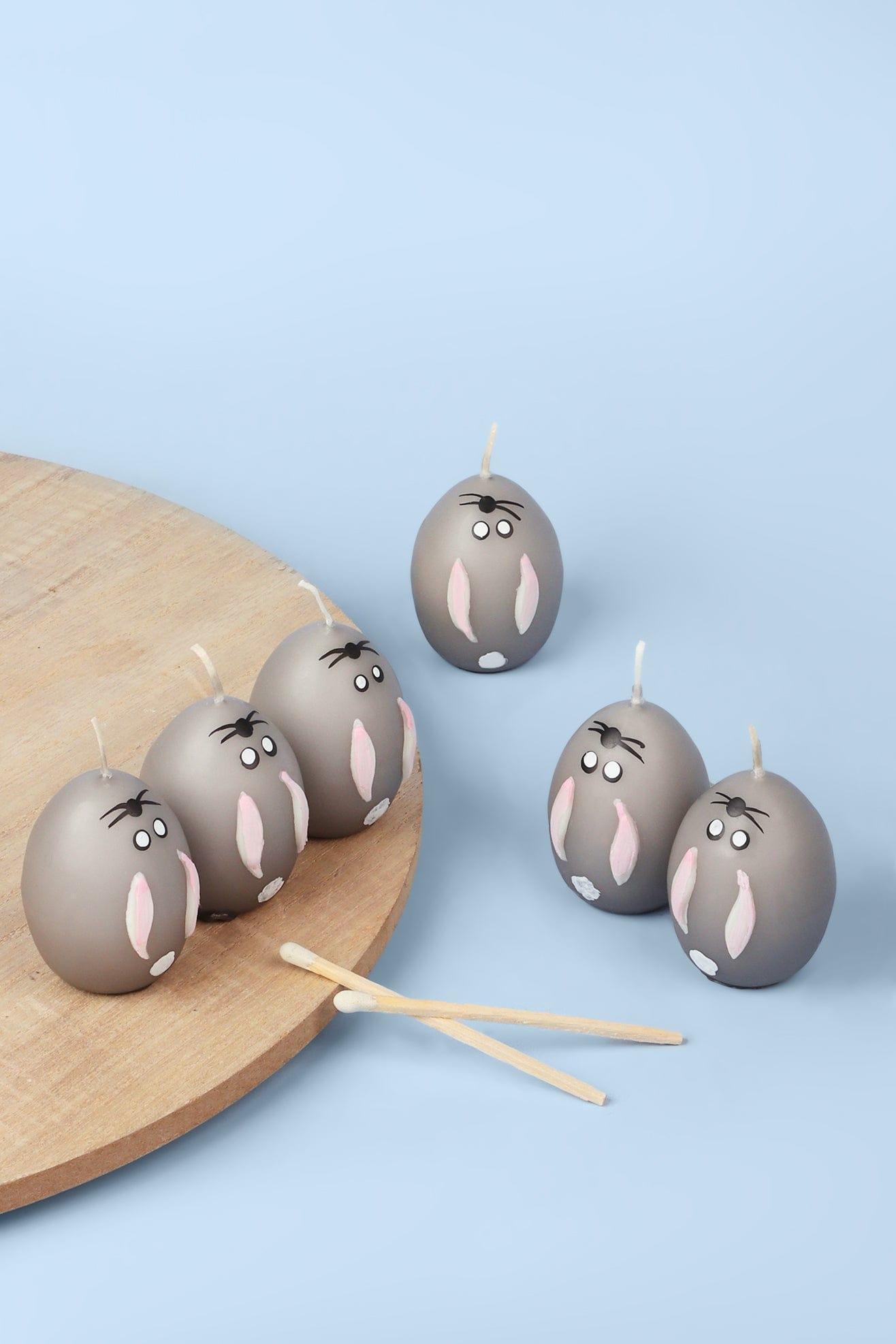 Set of 6 - Hoppy Easter Egg Candles - Grey - G Decor