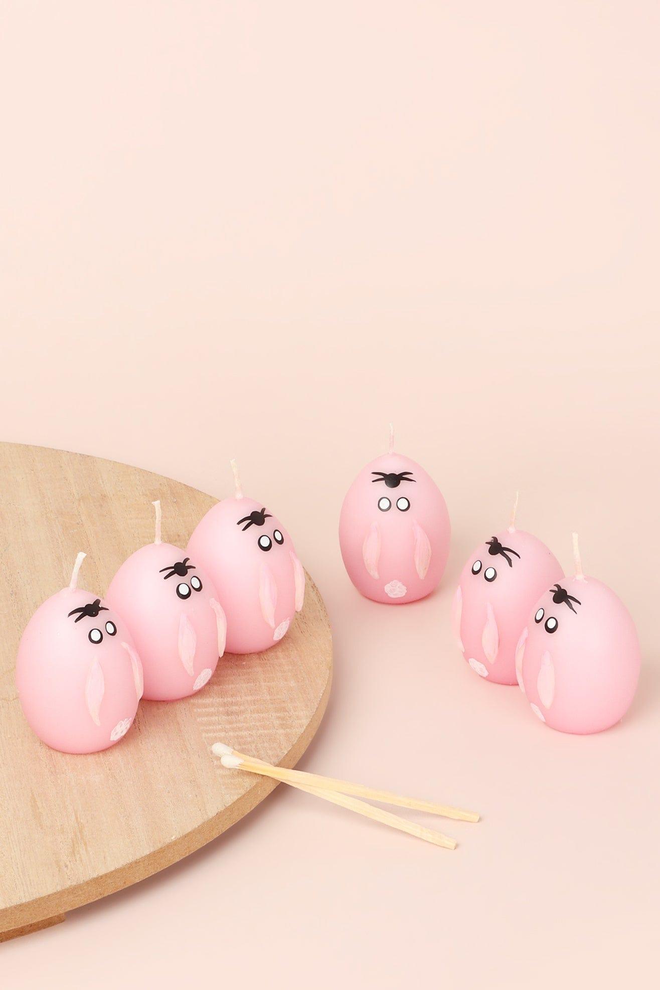 Set of 6 - Hoppy Easter Egg Candles - Pink - G Decor