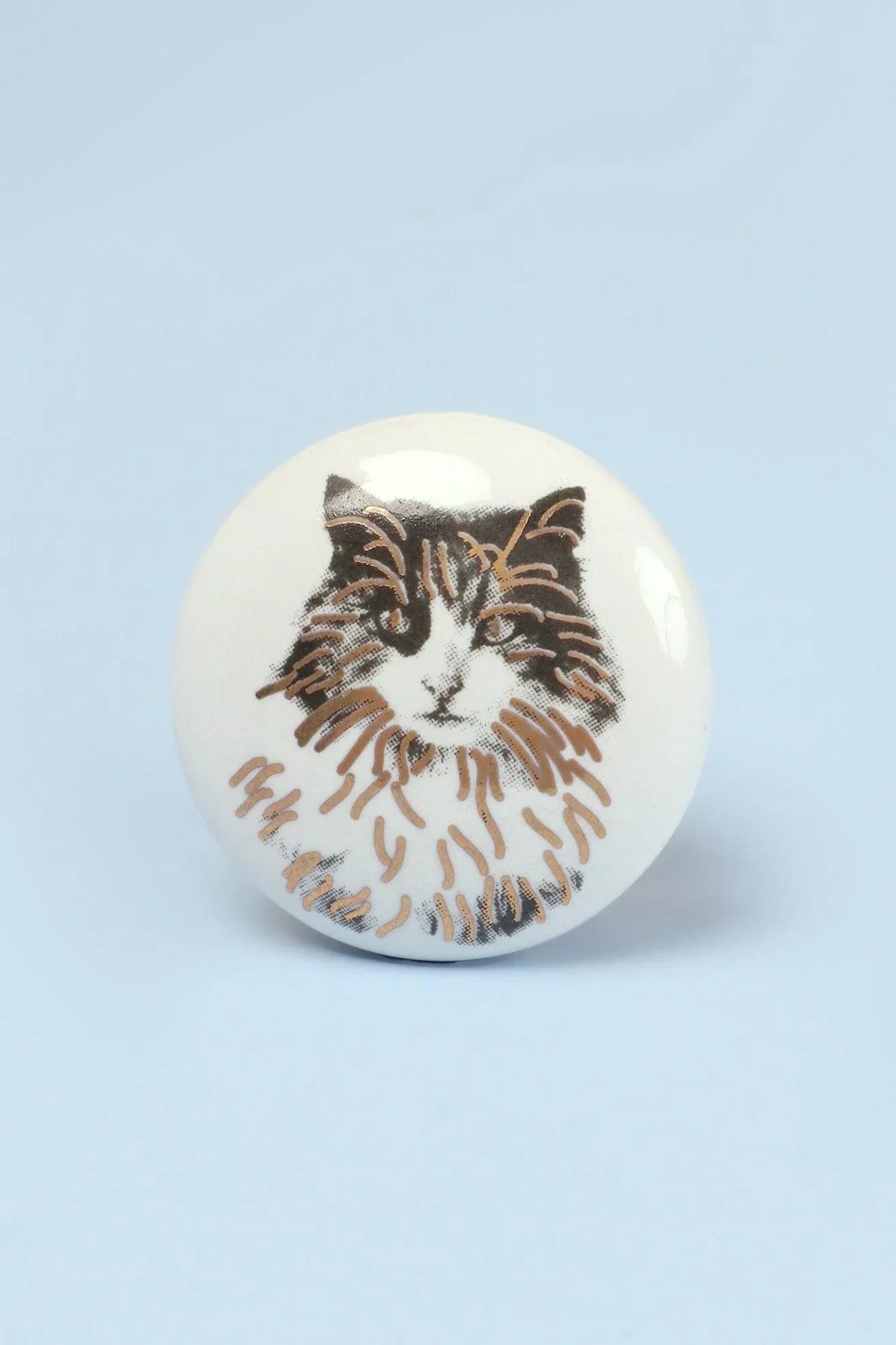 Sassy Meow Black and Gold Ceramic Cat Cabinet Knobs Set of 8 — close-up view, G Decor