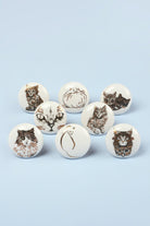 Set of 8 Black & Gold Ceramic Cat Door Knobs Sassy Meow Design - G Decor