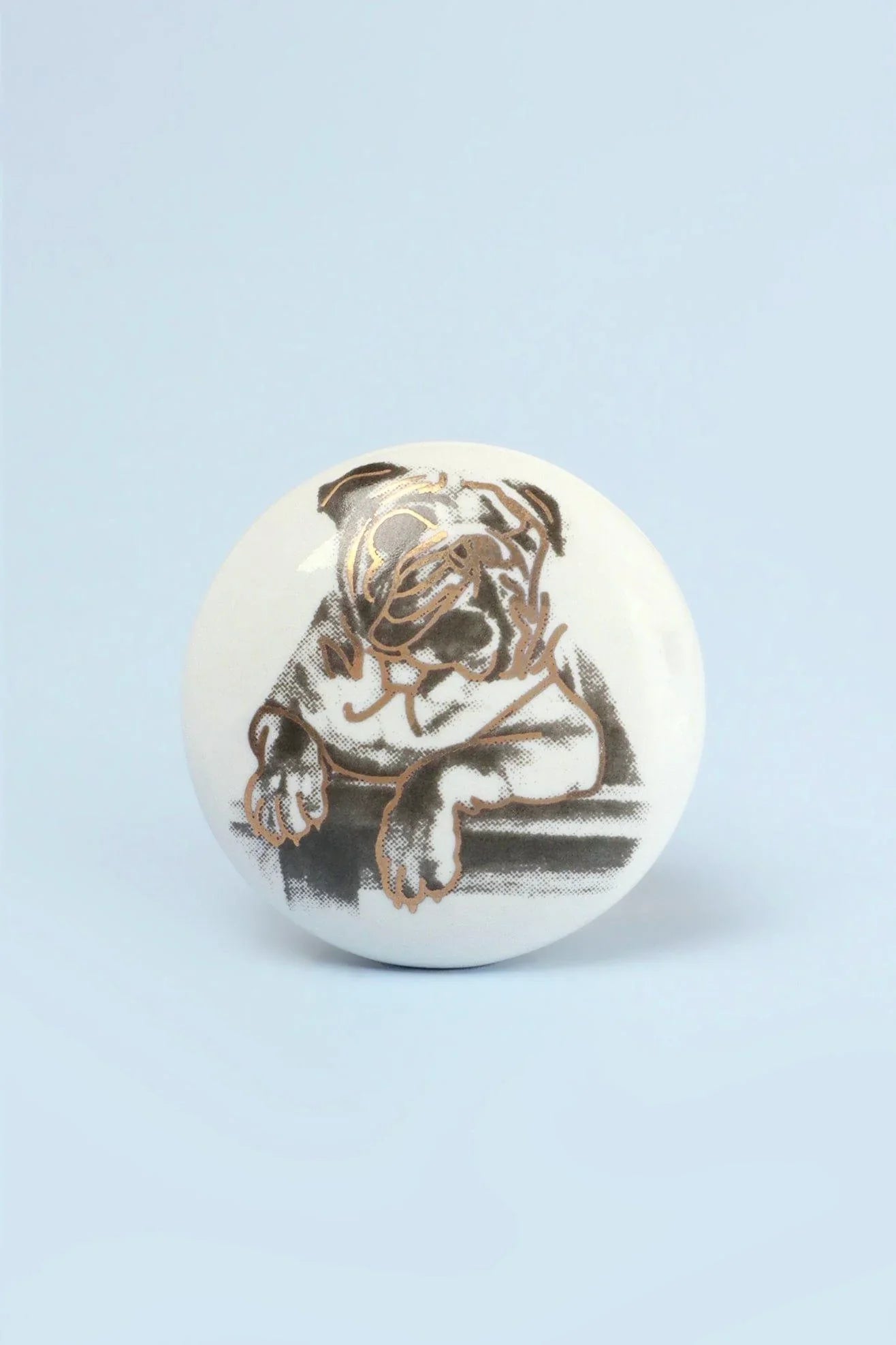 Playful Pup Black and Gold Ceramic Dog Cabinet Knobs Set of 8 — close-up view, G Decor