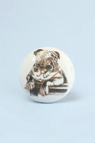 Playful Pup Black and Gold Ceramic Dog Cabinet Knobs Set of 8 — close-up view, G Decor