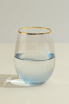 Set of Four Lazaro Blue Ombre Design with Gold Rim Tumbler Drinking Glasses - G Decor