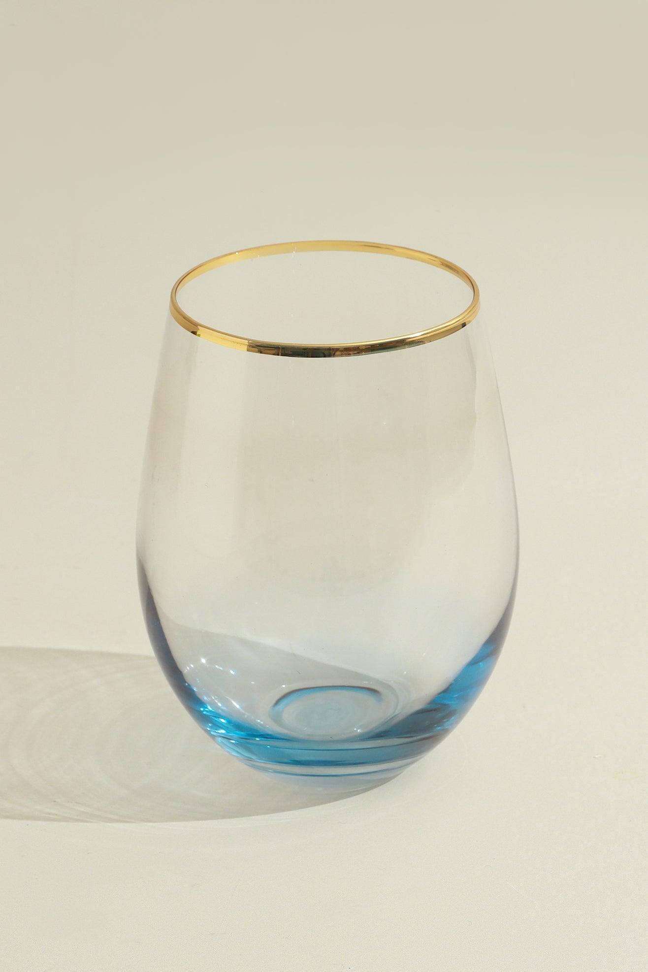 Set of Four Lazaro Blue Ombre Design with Gold Rim Tumbler Drinking Glasses - G Decor