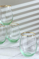 Set Of Four Lazaro Green Ombre Design with Gold Rim Tumbler Drinking Glasses - G Decor