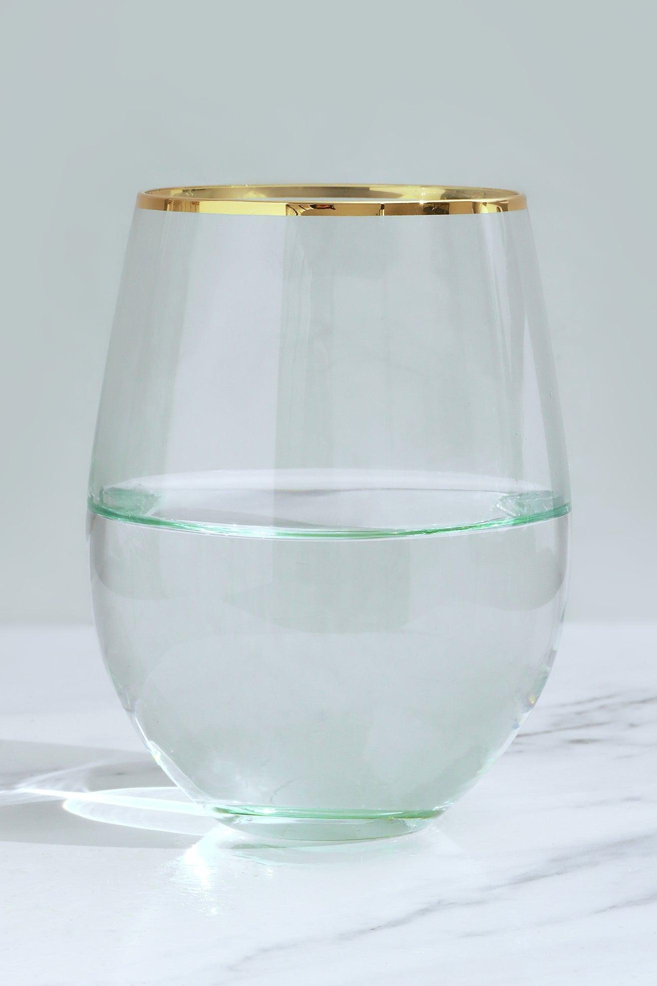 Set Of Four Lazaro Green Ombre Design with Gold Rim Tumbler Drinking Glasses - G Decor