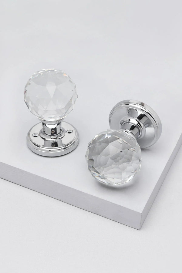 Solid Crystal Round Clear Glass Mortice Door Knobs — Multipack