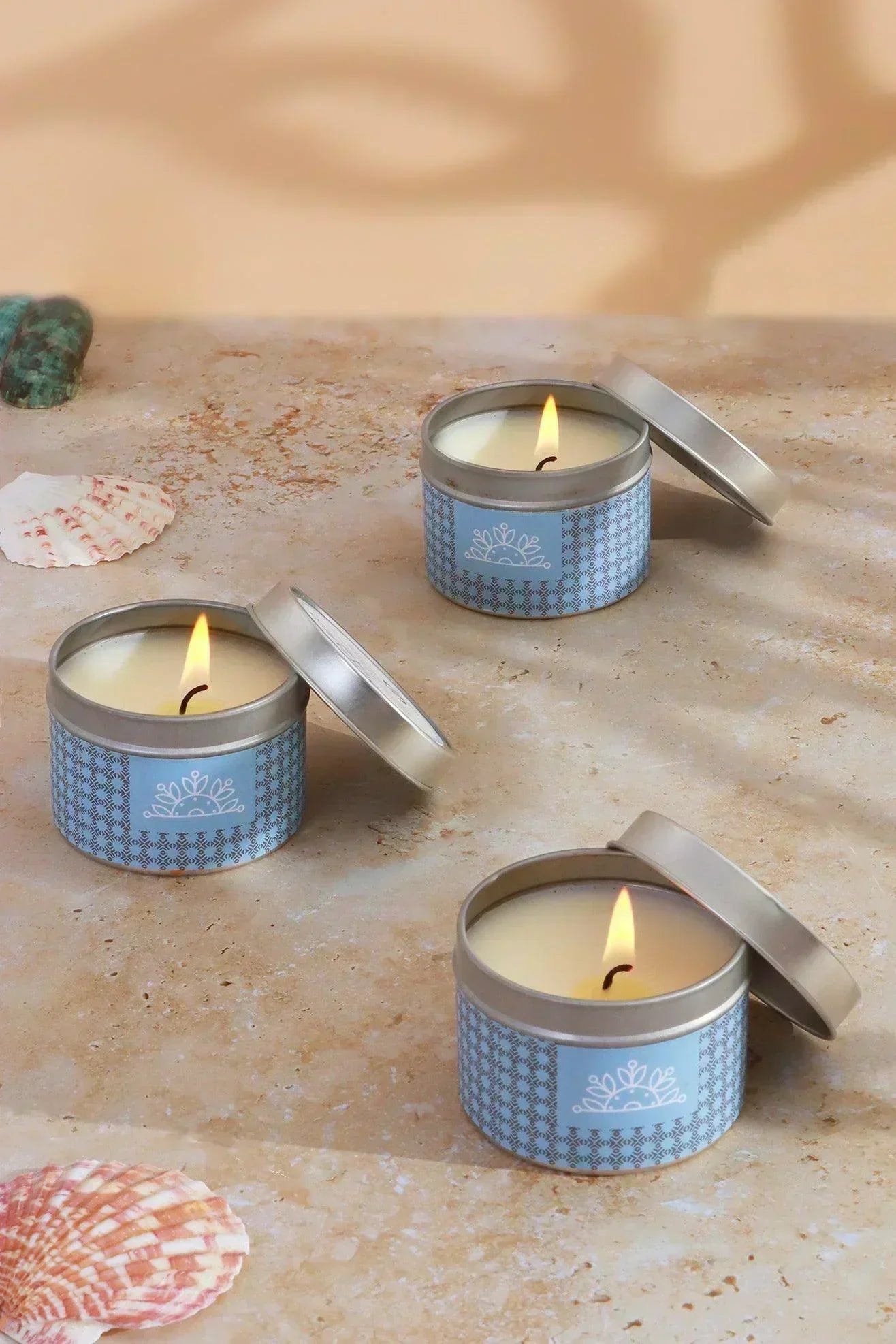 Scented Summer Floral Blue Tin Candles Set of 3