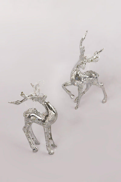 G Decor Christmas Decorations Silver Set of Two Glass Silver Mottled Reindeer Christmas Tree Decorations